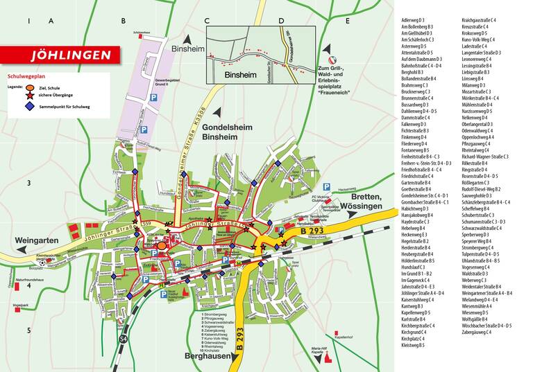 Ortsplan mit Straßenregister von Jöhlingen