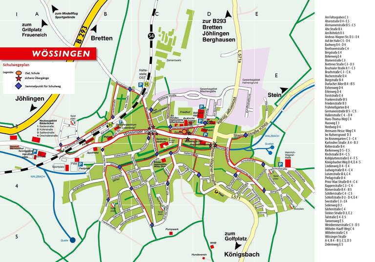 Ortsplan mit Straßenregister von Wössingen
