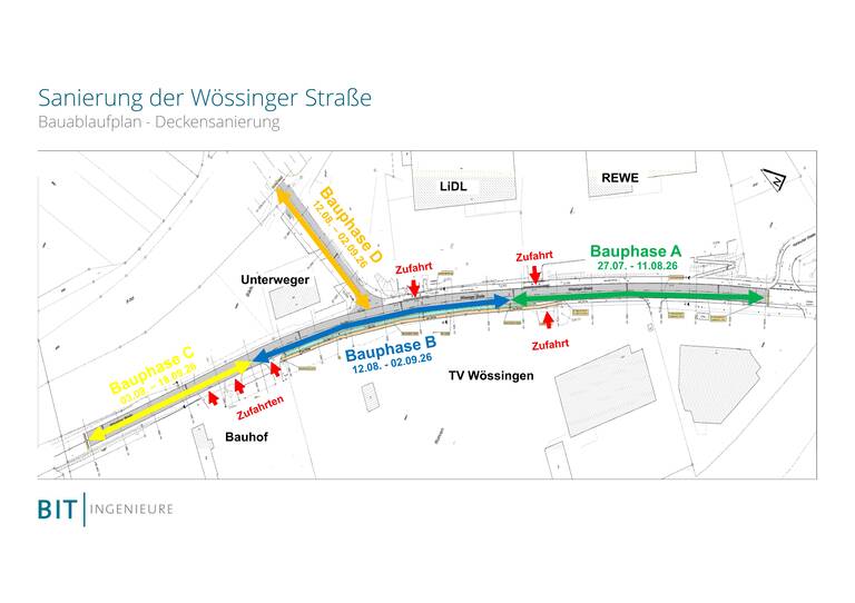 Baupläne Straßensanierung mit farbigen Markierungen