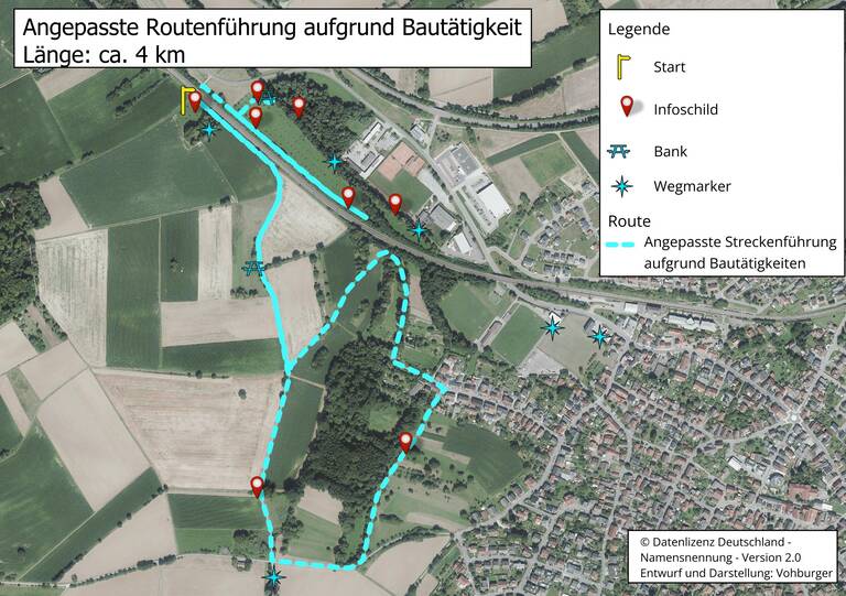 Alternative Routenführung Wanderweg Wasser & Wiesen während Bautätigkeit